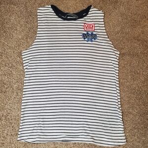 Harley Davison Black White Striped Cut Off Patch Biker Womans Top Medium   Great